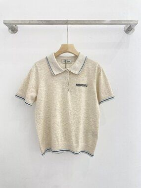 Miu Miu Cream Knit Polo with Contrast Trim